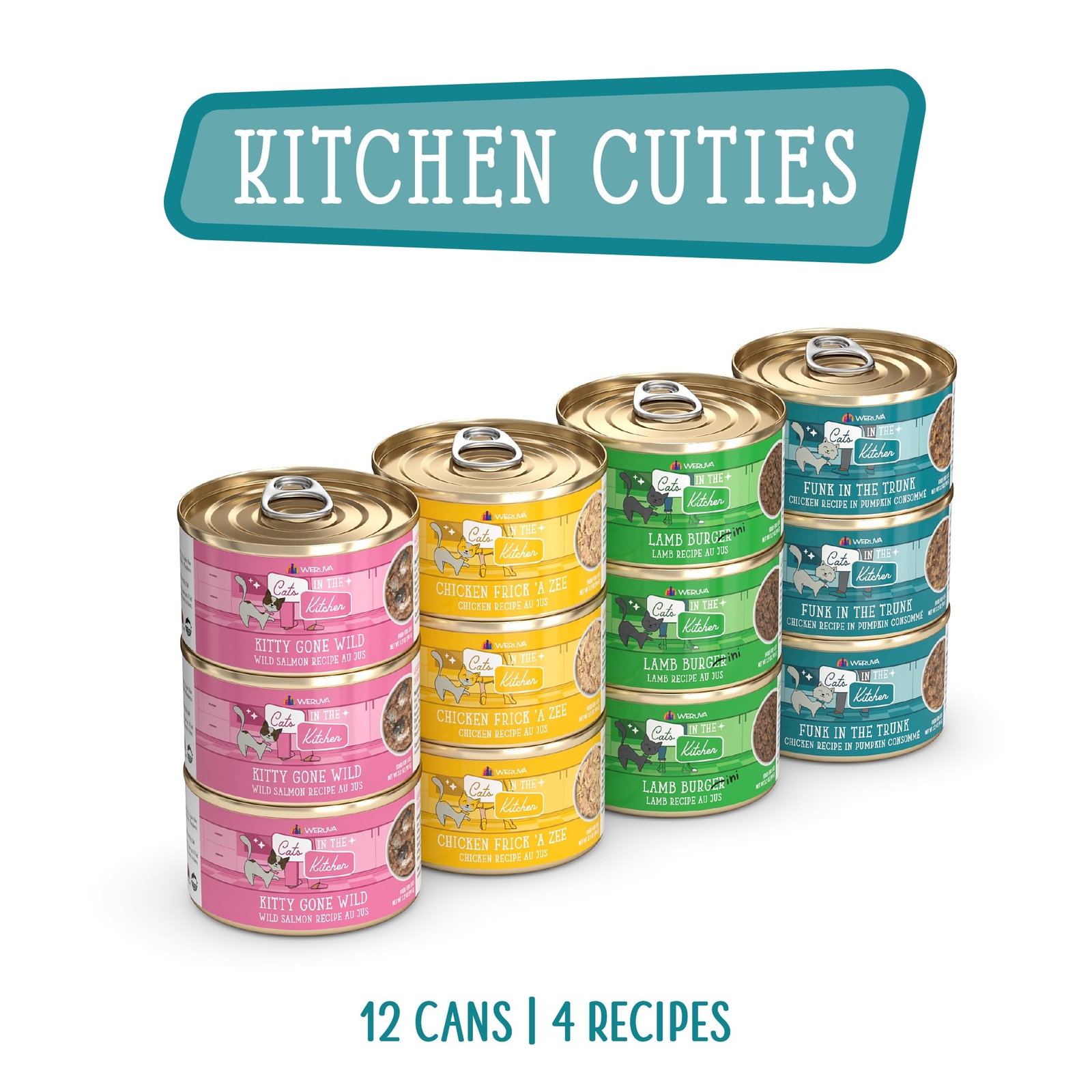 Weruva Kitchen Cuties Variety Pack Grain Free Cat Food 3.2oz Pack of 12 Cans