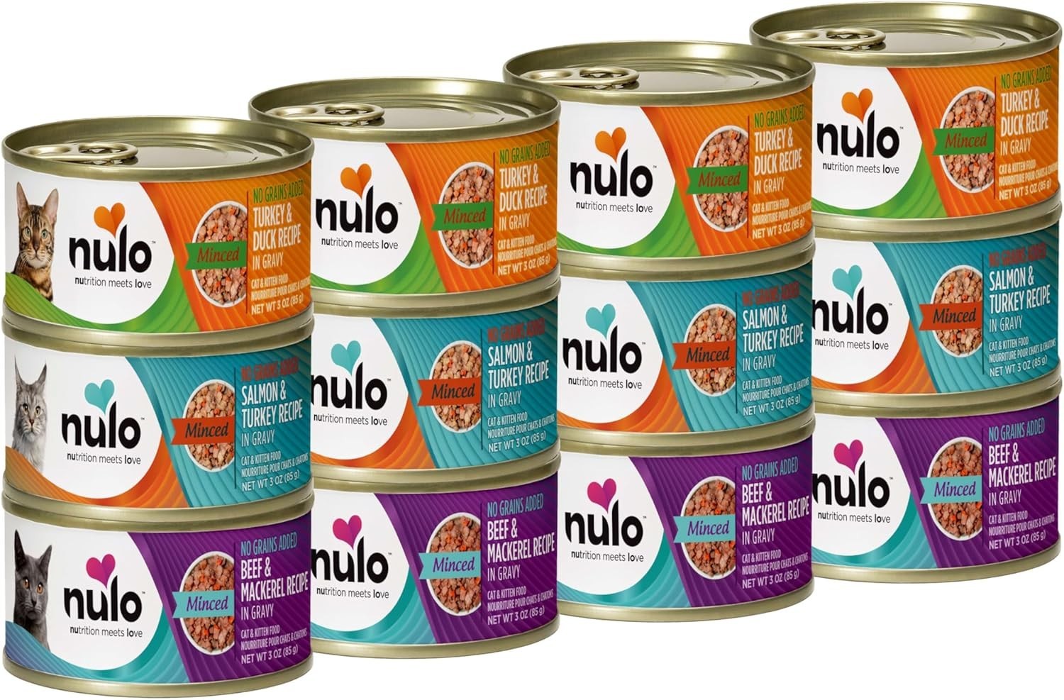 Grain-Free Wet Cat Food Variety Pack 12 Cans 3 oz High Protein All Life Stages