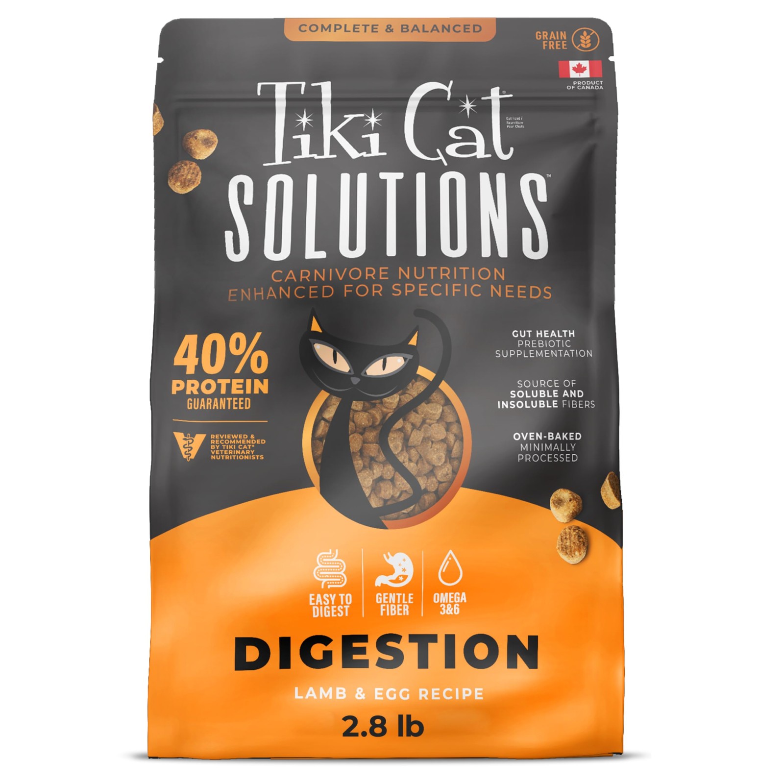 Tiki Pets Tiki Cat Solutions Dry Cat Food Digestion Lamb Egg 2.8 Lbs. Bag