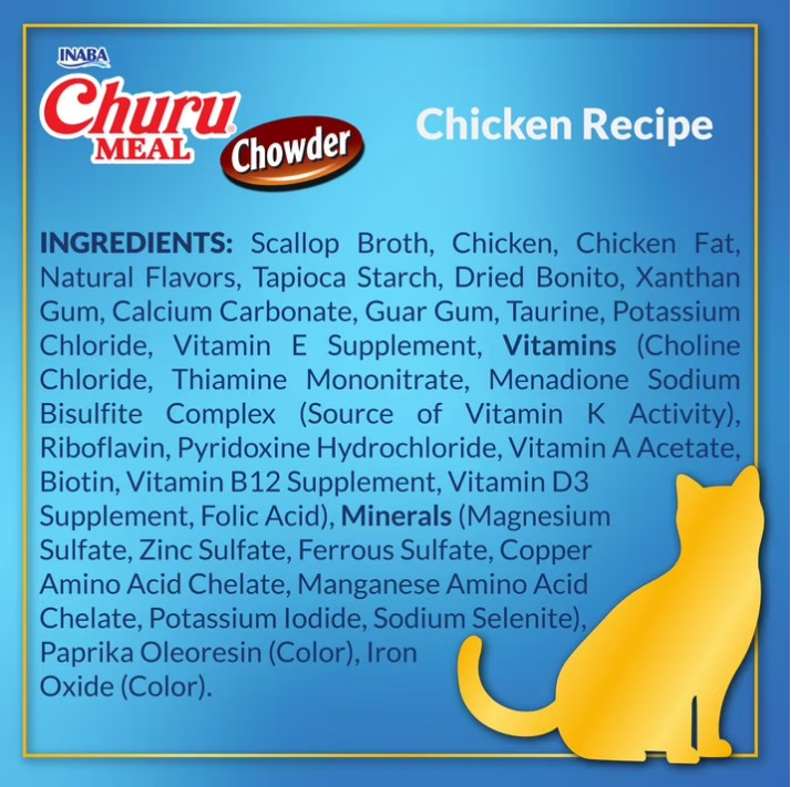 4 PACK INABA Churu Meal Chowder Adult Wet Cat Food, 2.29 oz cup, 12ct, Variety