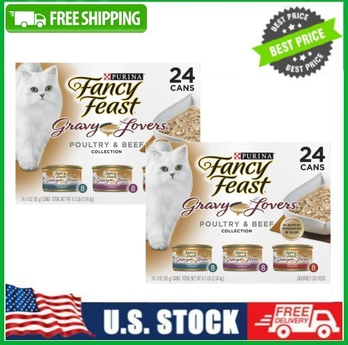 Purina Fancy Feast Gravy Lovers Wet Cat Food Gravy Variety Pack 3oz 48 cans