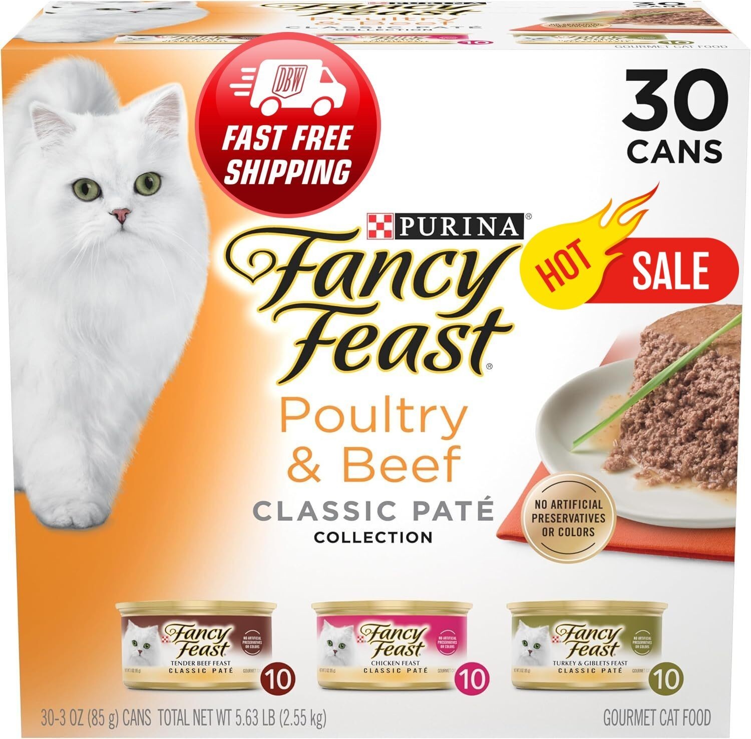 Fancy Feast Poultry & Beef Classic Pate Grain Free Wet Cat Food 30 Pack 3oz