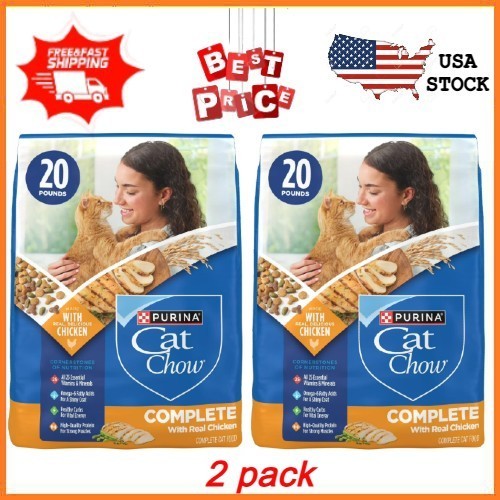 (2 pack) Purina Cat Chow Complete High Protein Dry Cat Food Real Chicken, 20 lb