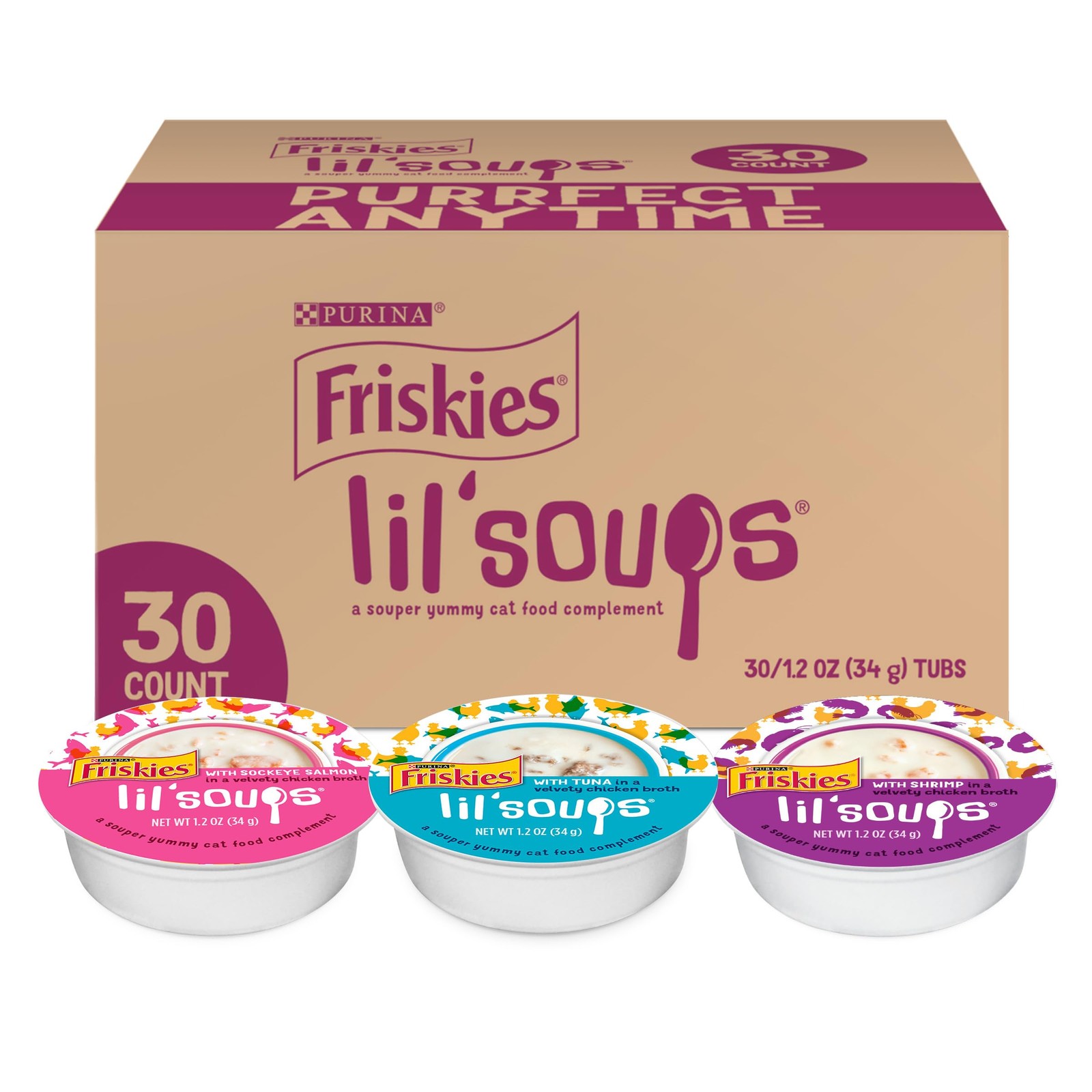 Purina Friskies Lil’ Soups Grain Free Wet Cat Food Treats Seafood Variety Pack