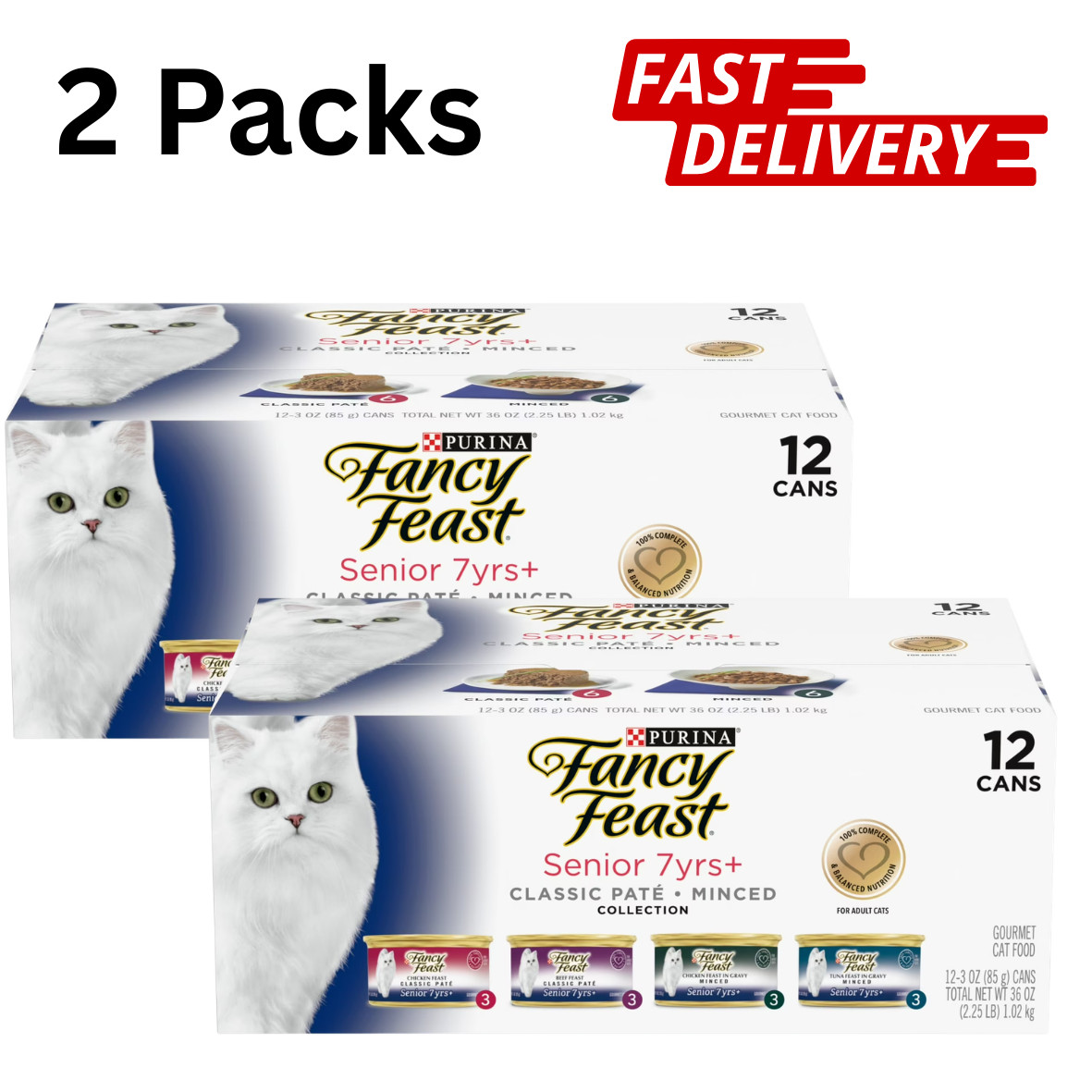 Purina Fancy Feast Senior Classic Pate Wet Cat Food Minced Collection-24 Cans