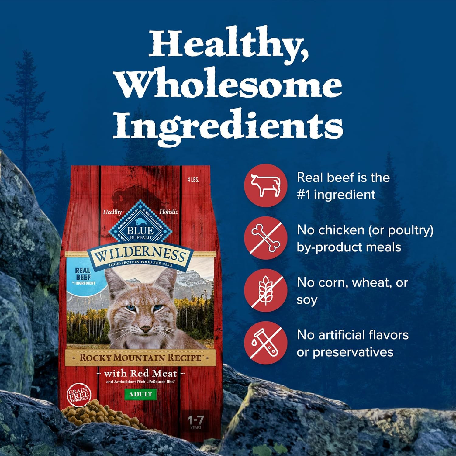 Wilderness Adult Dry Cat Food, Rocky Mountain Recipe, Chicken-Free & Grain-Free