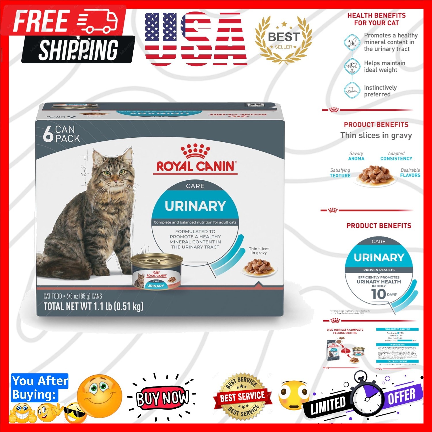 Feline Care Nutrition Urinary Care Adult Thin Slices in Gravy Cat Food, 3 oz …