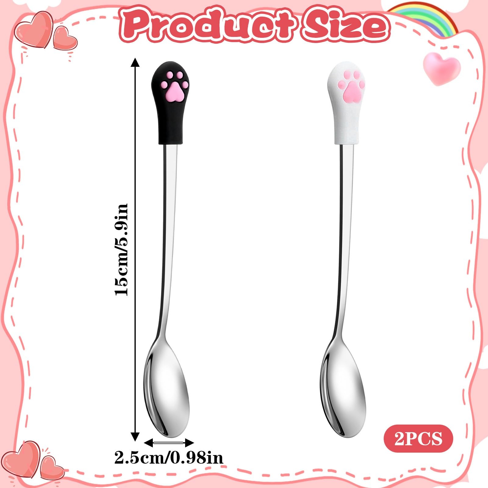 Tweruna 2 PCS Stainless Steel Dog Cat Food Scoop, Metal Pet White, Black