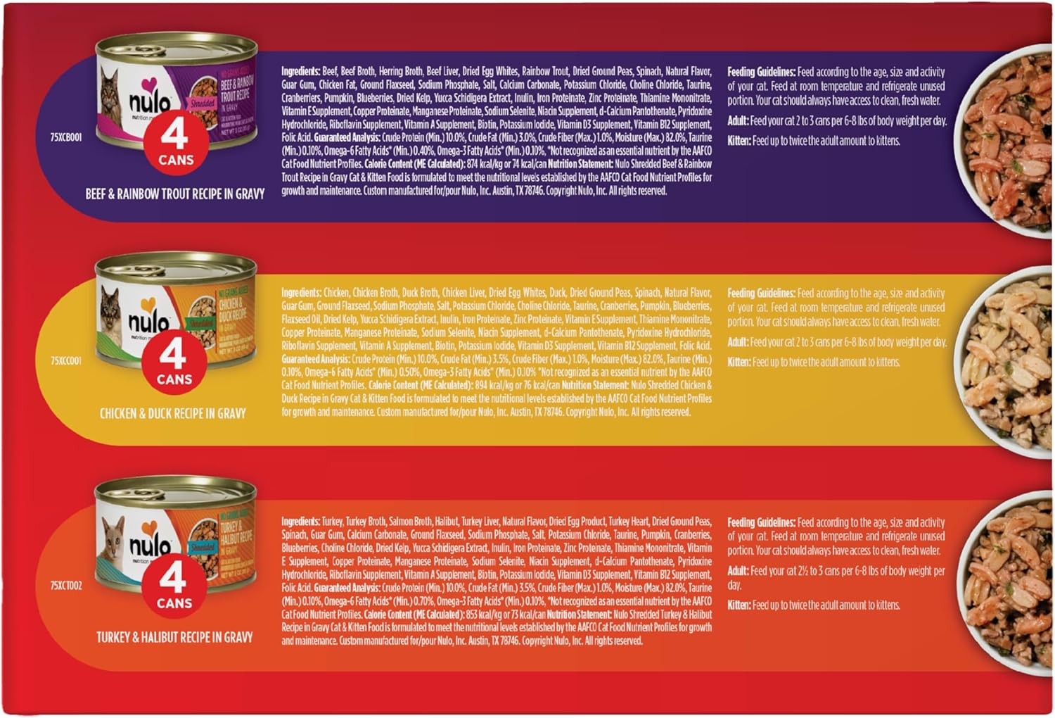 Variety Flavors Grain-Free Shredded Wet Canned Cat Food 3 Ounce Pack of 12
