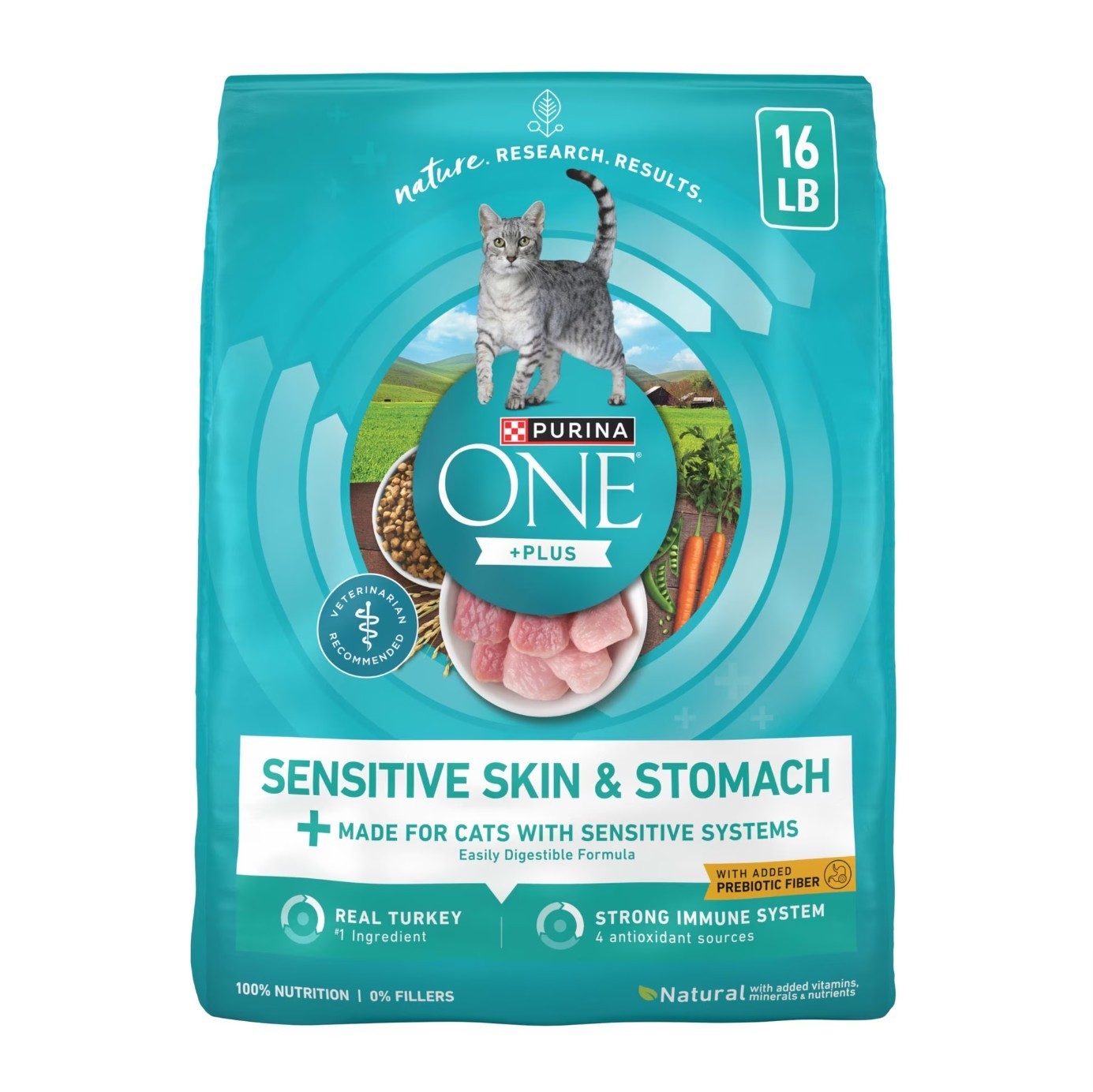 2 Pack Purina ONE Plus, Sensitive Skin & Stomach, Dry Cat Food, Turkey, 16 lb