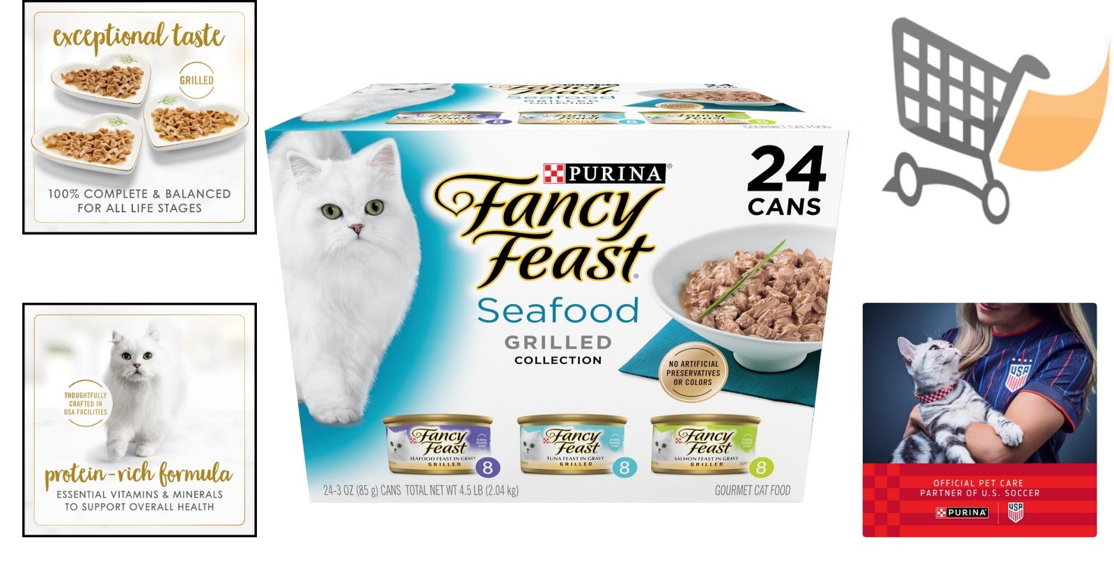 Wet Cat Food Seafood Variety Pack 24 Cans 3oz Grain-Free Complete Meal