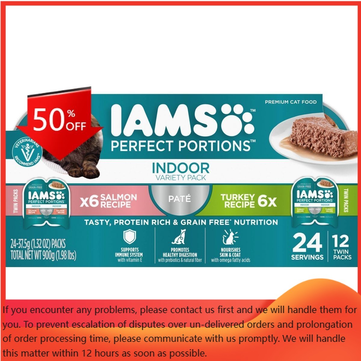 IAMS Perfect Portions Grain Free Indoor Paté Salmon Wet Cat Food – 2.6oz/12ct