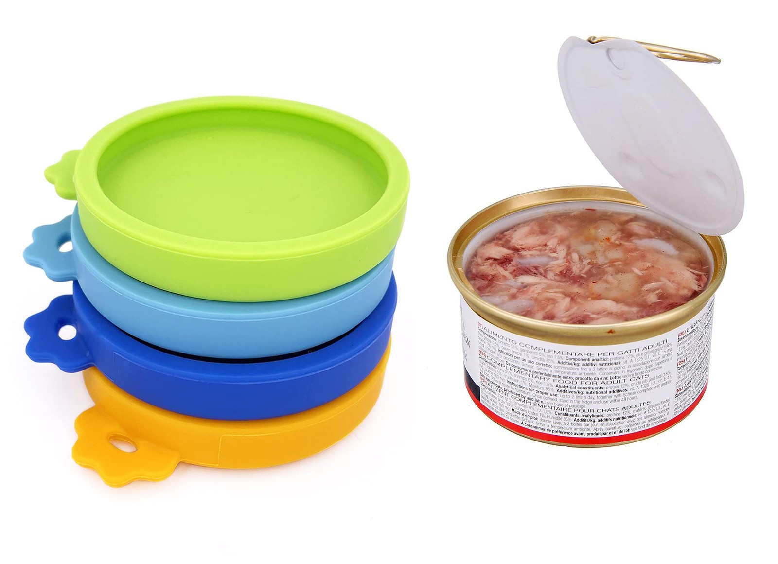 Comtim 3 Pack Cat Food Can Lids, Silicone Small Dark Blue / Green / Orange