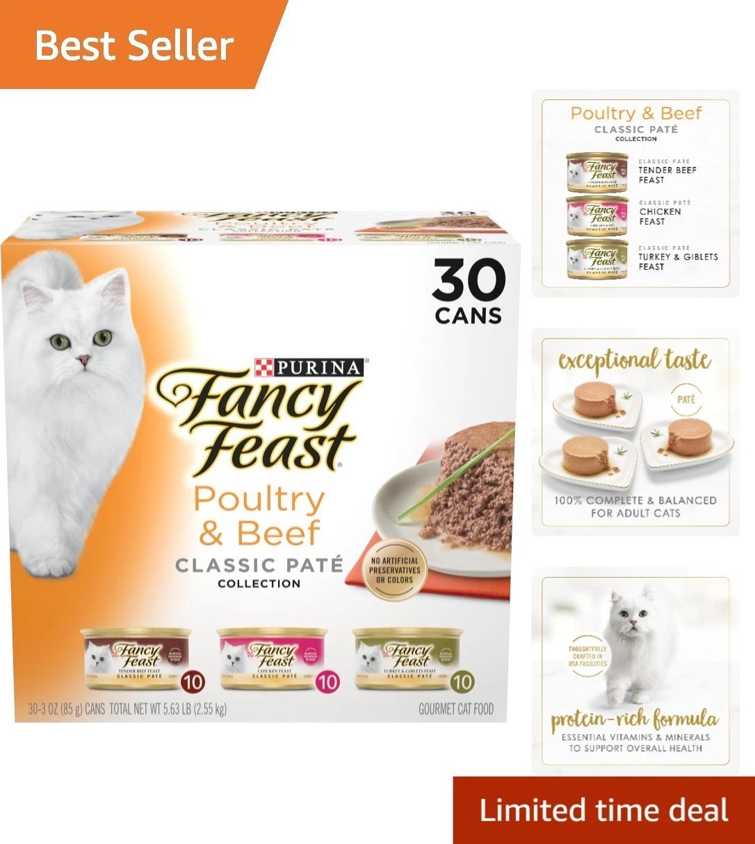Poultry and Beef Cat Food Variety Pack Grain Free Wet 30 Cans