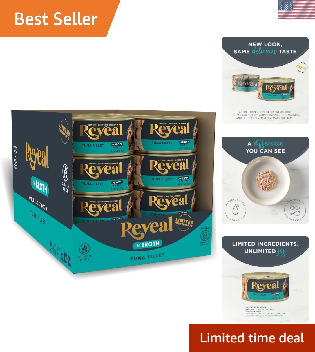 Gourmet Tuna Fillet in Broth – 24 Cans of Grain Free Wet Cat Food, 2.47oz