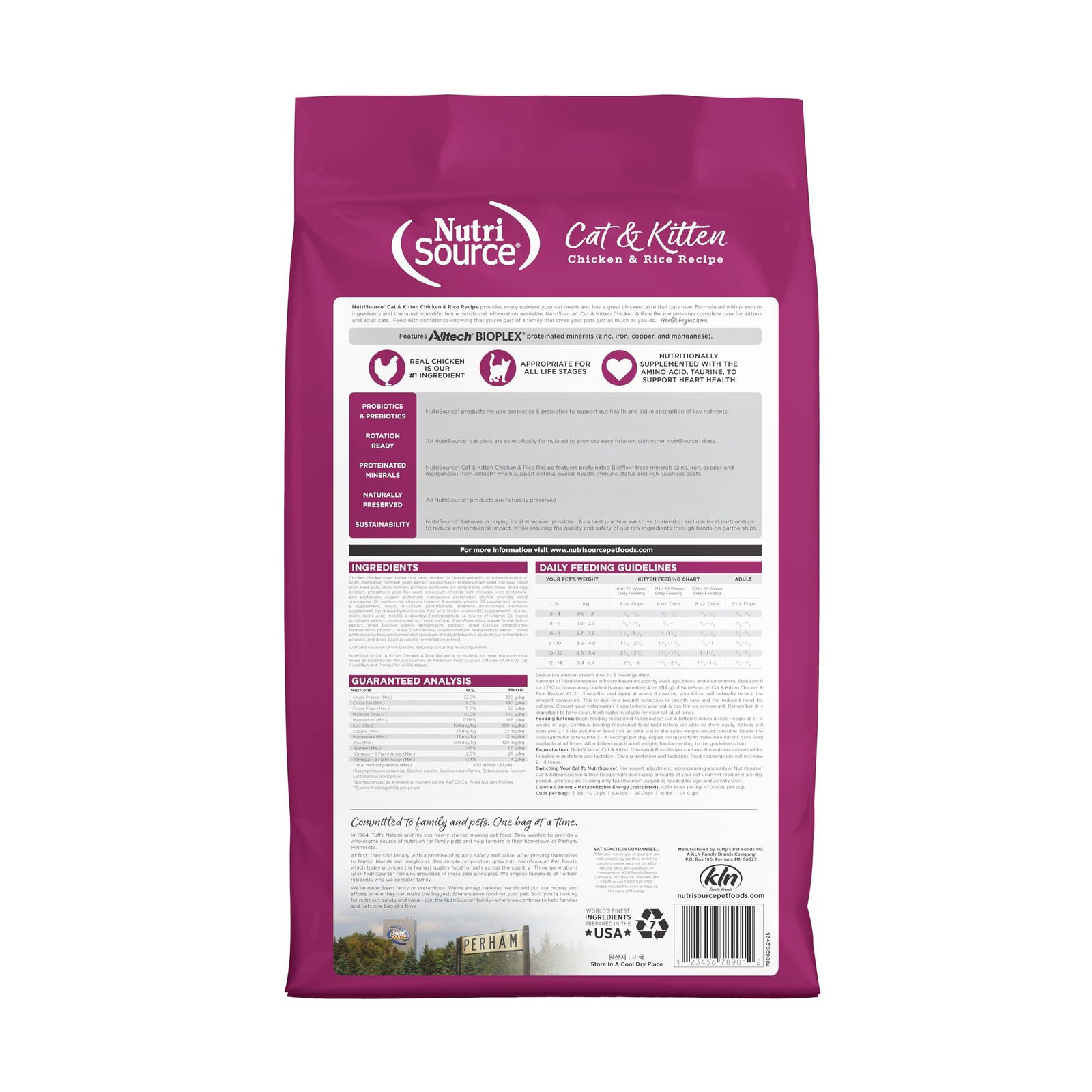 Cat & Kitten Food, Chicken & Rice, 12LB