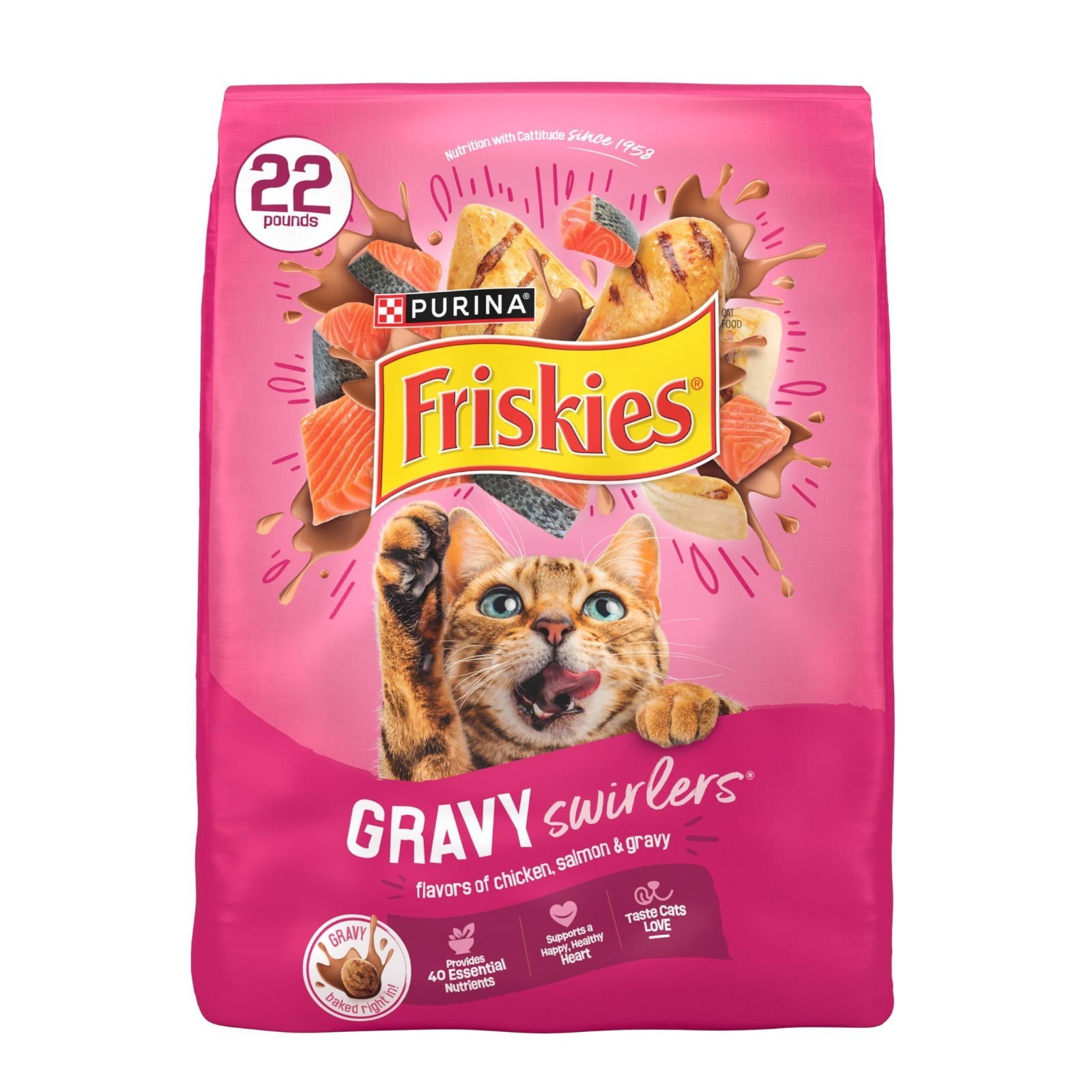 (2 pack) Purina Friskies Gravy Swirlers Dry Cat Food 22 lb Bag