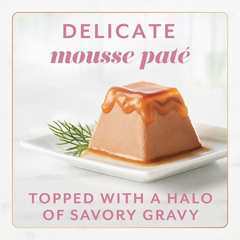 4 Pack Wet Cat Food Mousse Salmon Gravy Pate All Breeds Easy Serve 2oz Tubs New
