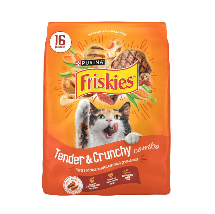 3 PACK Purina Friskies Tender and Crunch’d Dry Cat Food, 16 lb Bag