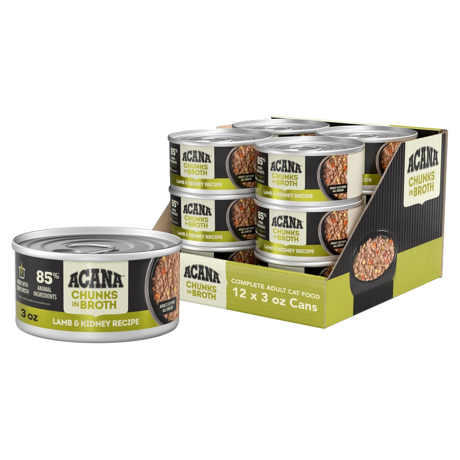 3 oz Chunks In Broth Wet Cat Food Lamb Kidney Recipe Cans 12 Count