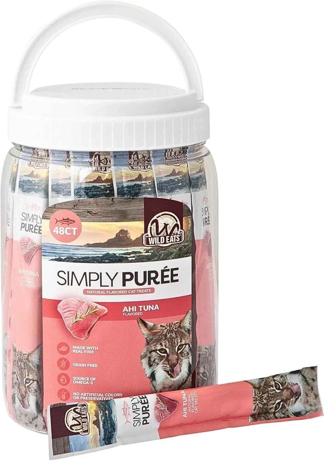 Wild Eats Simply Puree Ahi Tuna Tub for Cats | 48 Individual Servings of High-Pr