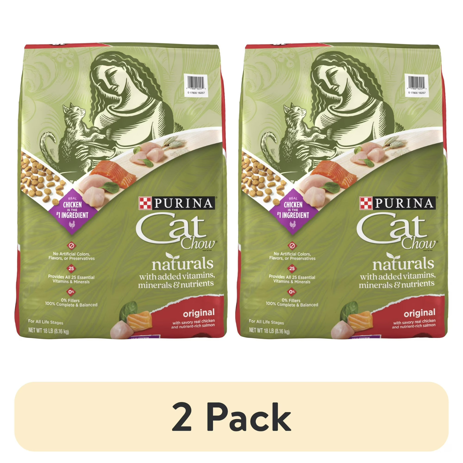 (2 pack) Purina Cat Chow Naturals, Dry Cat Food, Chicken & Salmon, 18 lb Bag