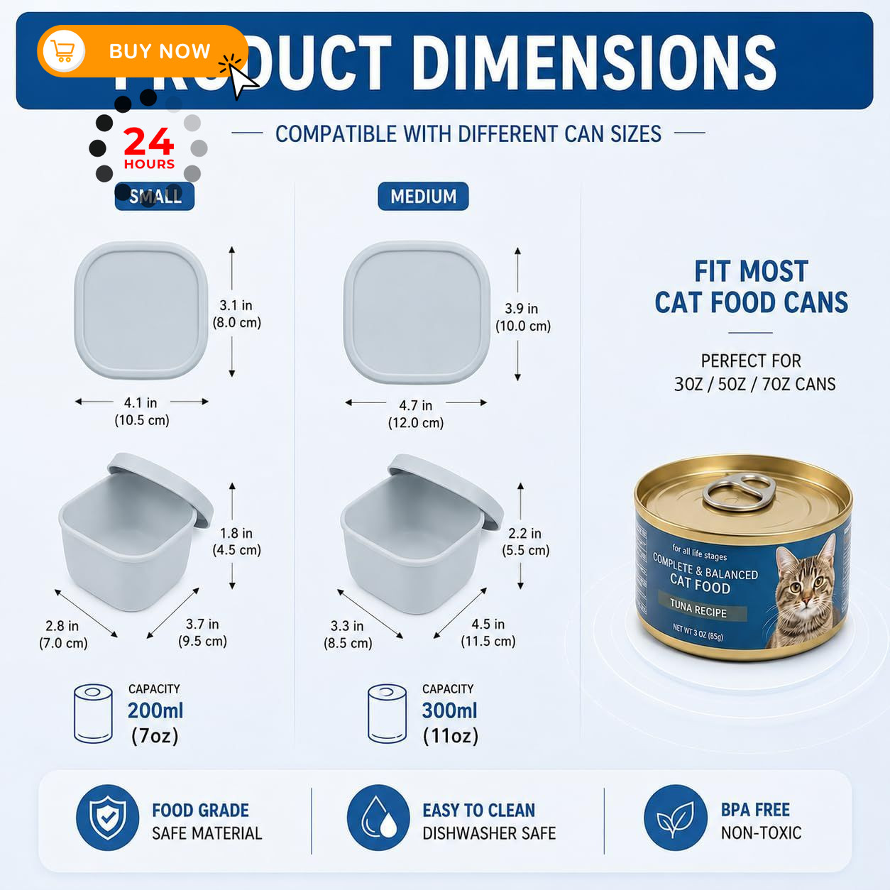 AMBAYLOG 3 PACK Dog Cat Food Storage Container Set with 2 Medium + 1 Small