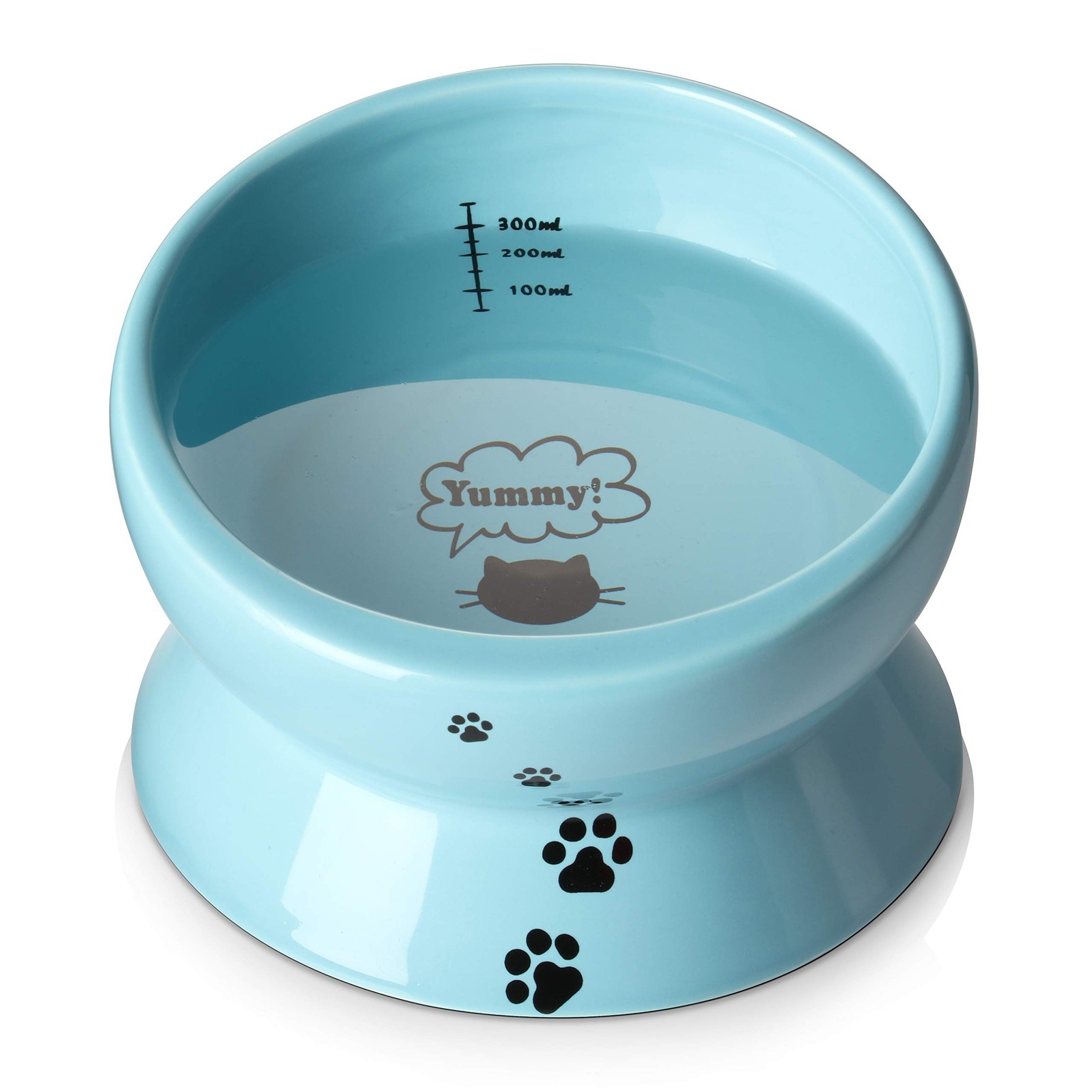 Y YHY Ceramic 15oz Slanted Cat Food Water Bowl, Lake Blue – Easy Clean