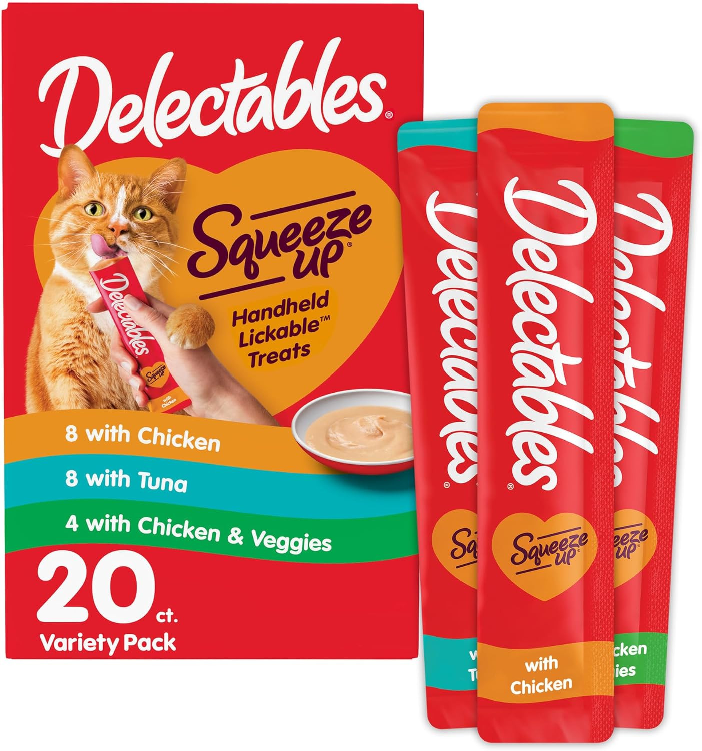 Delectables Squeeze up Variety Pack, Creamy Squeezable Puree, Lickable Wet Cat T