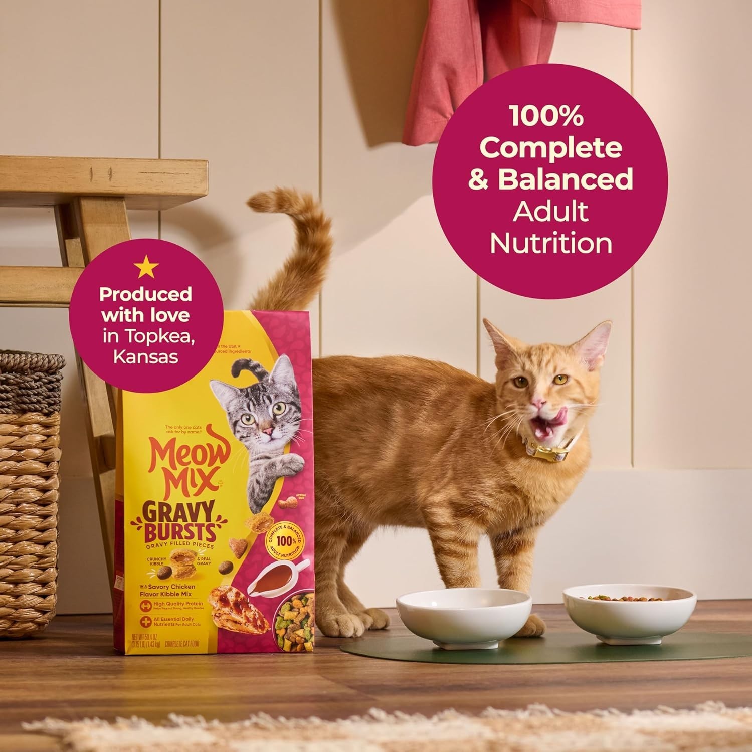Meow Mix Gravy Bursts, Savory Chicken Flavor Mix, Gravy Filled Dry Cat Food, 3