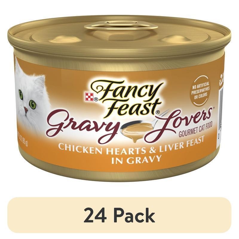 24 pcs Gravy Lovers Kitten Food Wet Cat Food Chicken Heart & Liver Gravy 3oz Can
