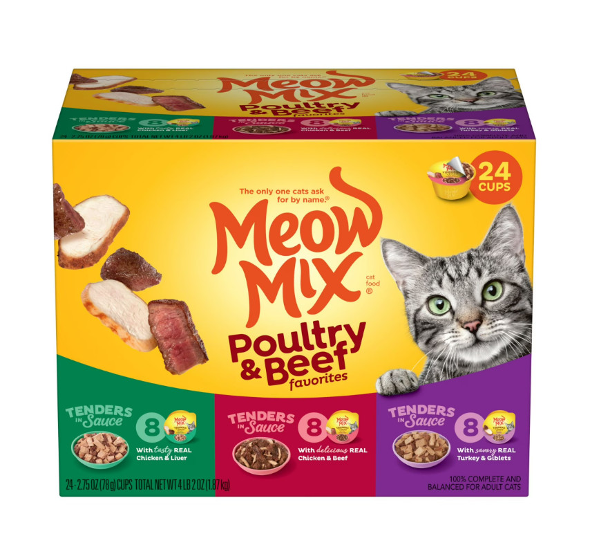 (2 pack) Meow Mix Tenders in Sauce Wet Cat Food Variety Pack, 24 Cups
