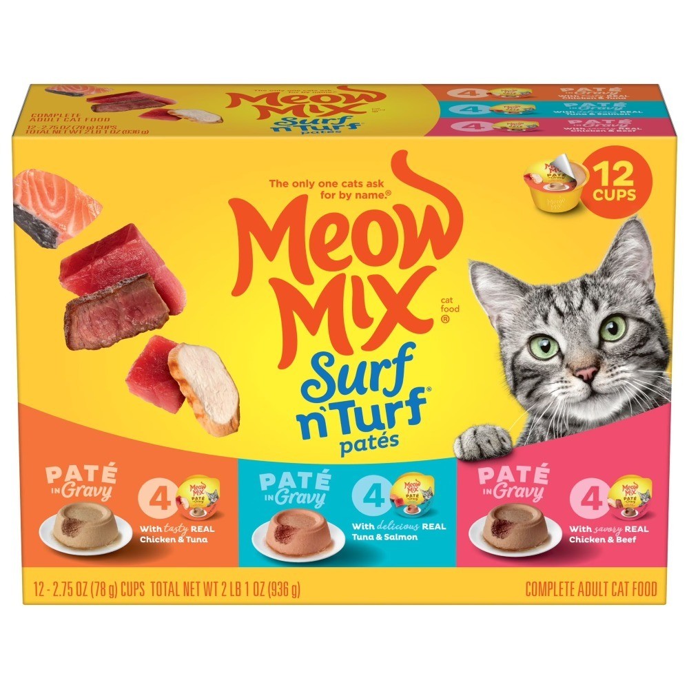 Wet Cat Food Surf n Turf Pate Variety Pack Gravy Seafood Beef Chicken 2.75 oz
