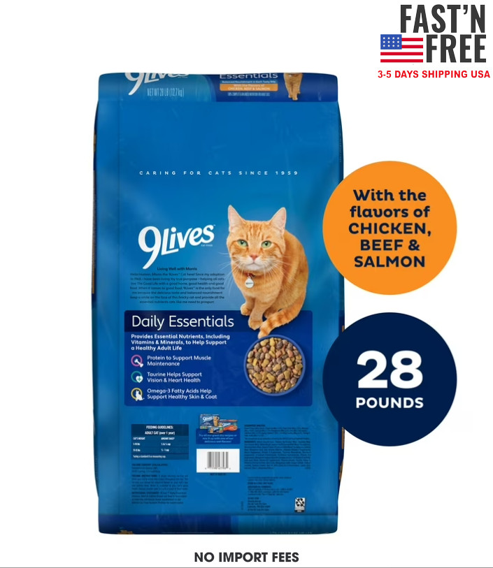 9Lives Daily Essentials Dry Cat Food for Adult Cats with Chicken, 28 Lb