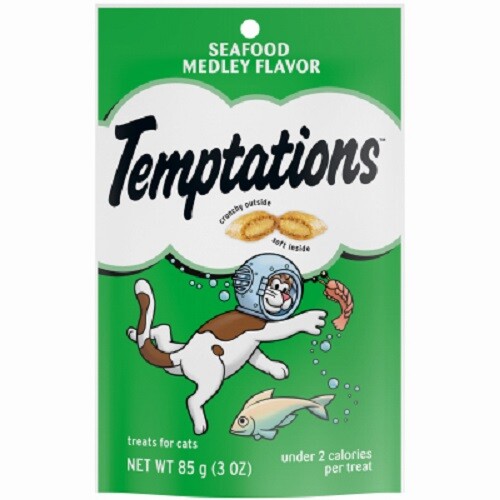 (12) Whiskas 70122 3oz Temptations Seafood Medley Crunchy Cat Snacks Treats