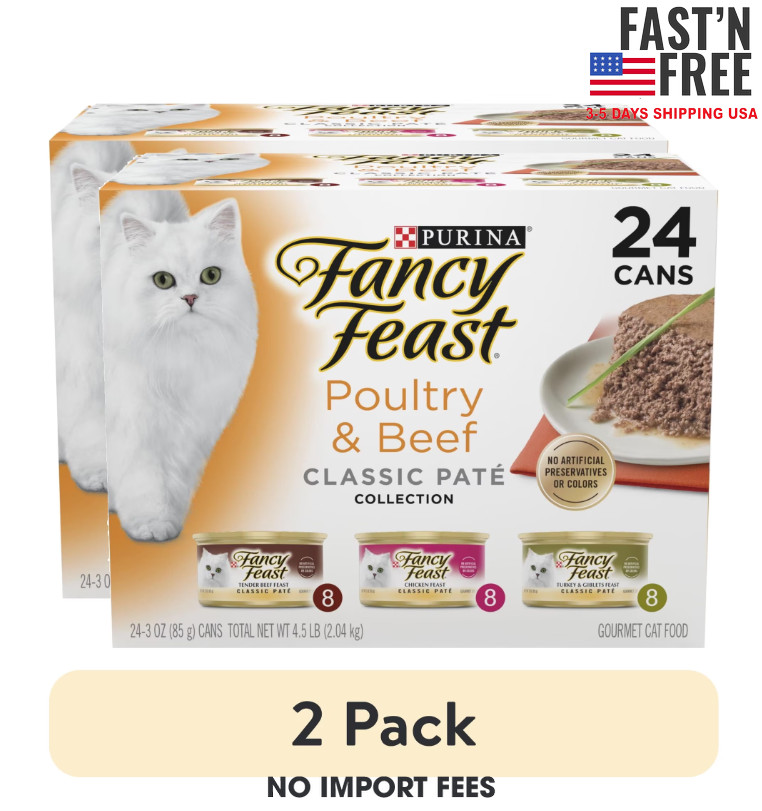 (2 pack) Purina Fancy Feast Classic Pate Wet Cat Food, Poultry & Beef, 3 oz Cans