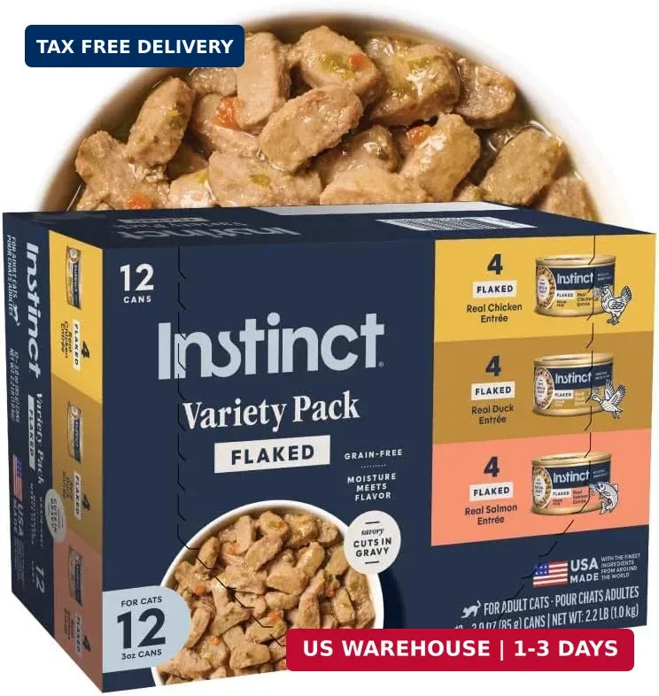 Instinct Flaked Entrees in Gravy, Wet Canned Cat Food, Grain-Free – Variety Pack