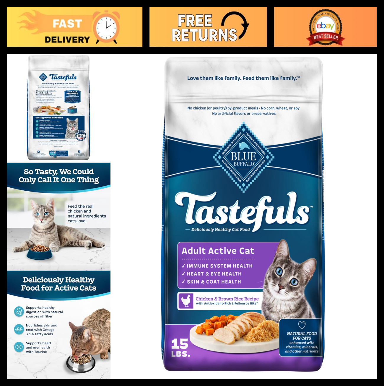 Natural Dry Cat Food for Active Adults, Chicken & Brown Rice, 15 lb Bag