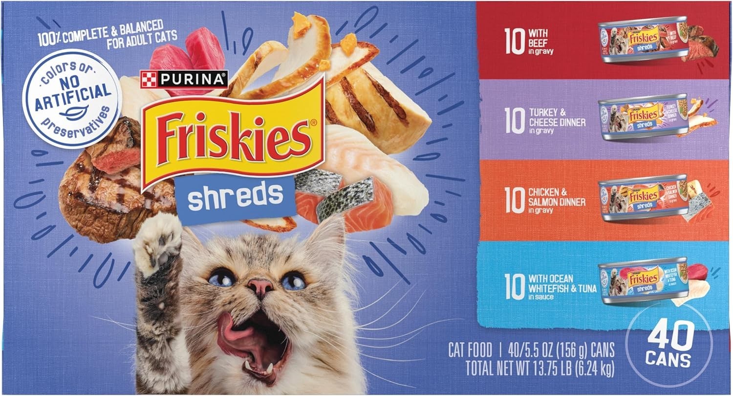 Savory Shreds Gourmet Wet Cat Food – 40 Can Variety Pack by Purina, All Breeds