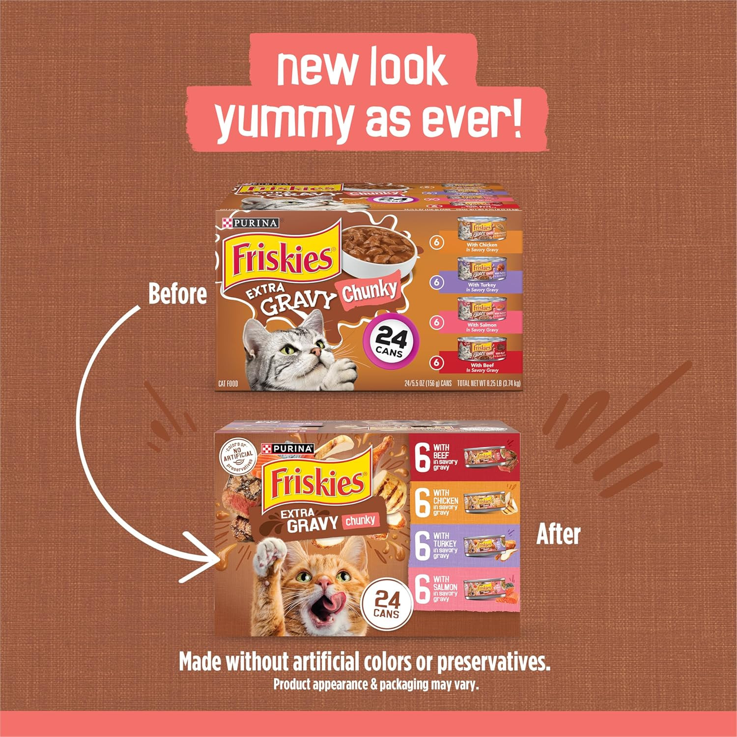 Purina Extra Gravy Wet Cat Food Chunky 24Ct Variety Pack (With Chicken, Turkey,
