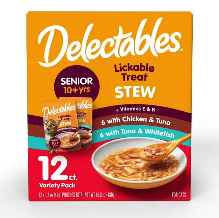 (4 pack) Delectables Stew Senior 10+ Variety Pack Lickable Cat Treats, 12-Pack