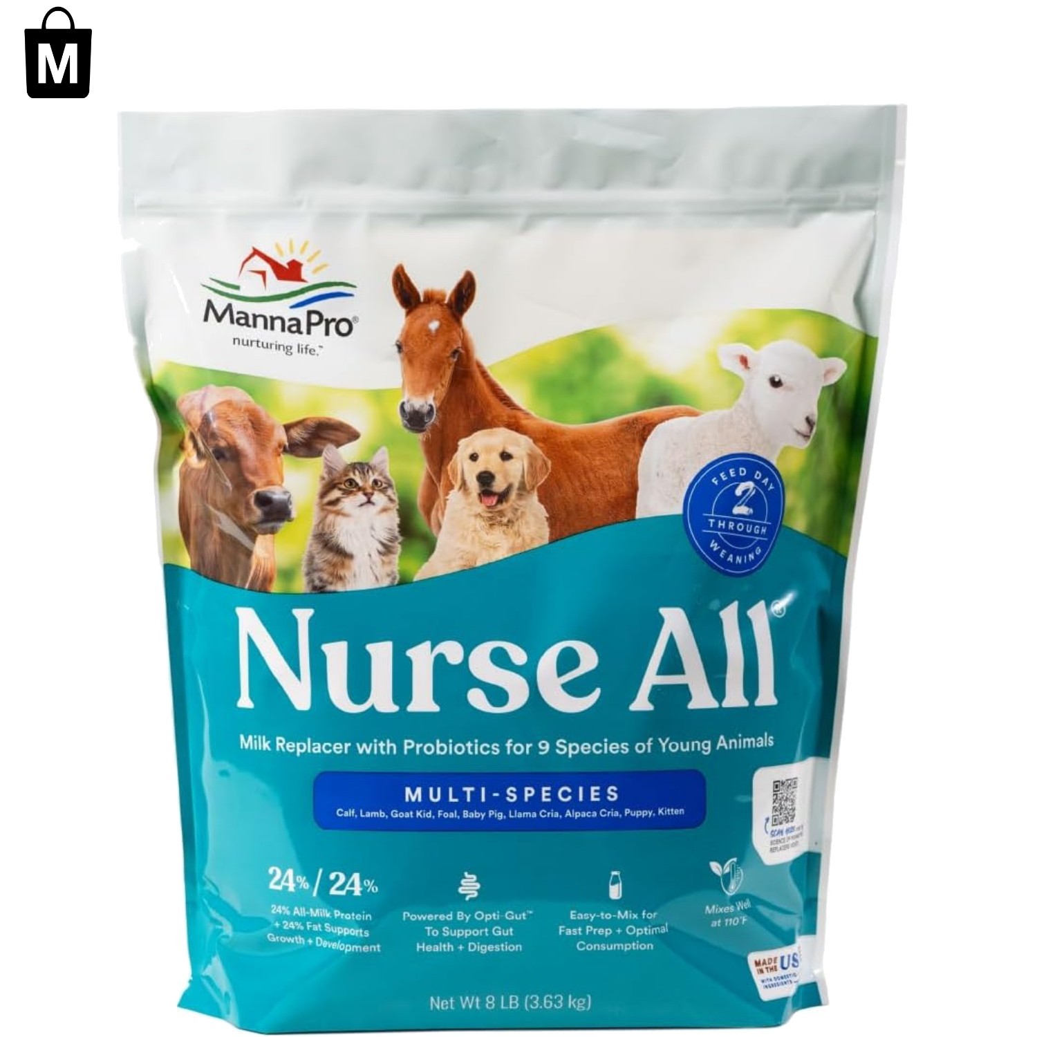 Nurse All Milk Replacer for Young Animals – 8 lbs Probiotic Gut Support