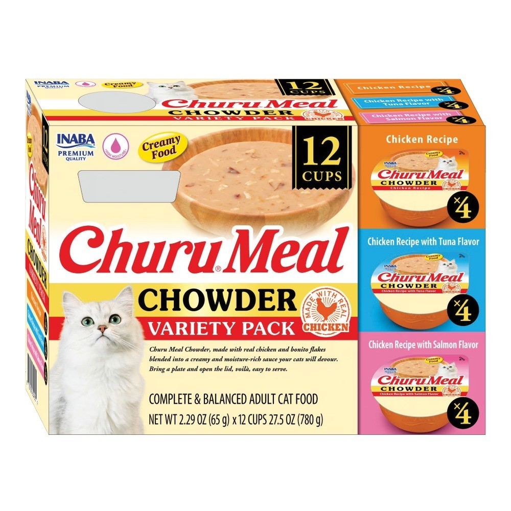 Churu Meal Chowder Adult Wet Cat Food, 2.29 oz cup, 12-count, Chicken Variety