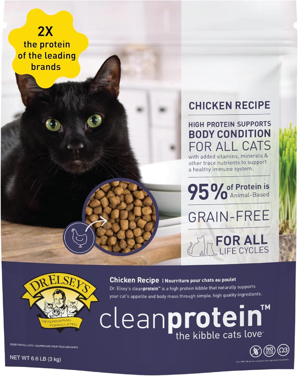 Chicken Cat Kibble Clean Protein, 2 Pound Bag for Daily Feeding