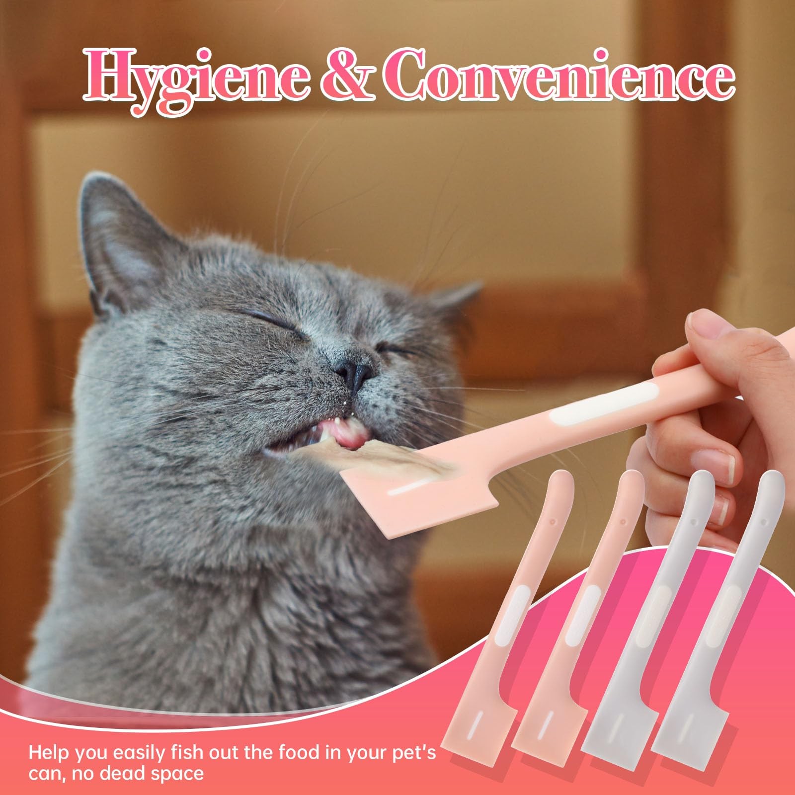 4 PCS Pet Food Spoon, Cat Wet Spoon Mixing Spoons pink, gray