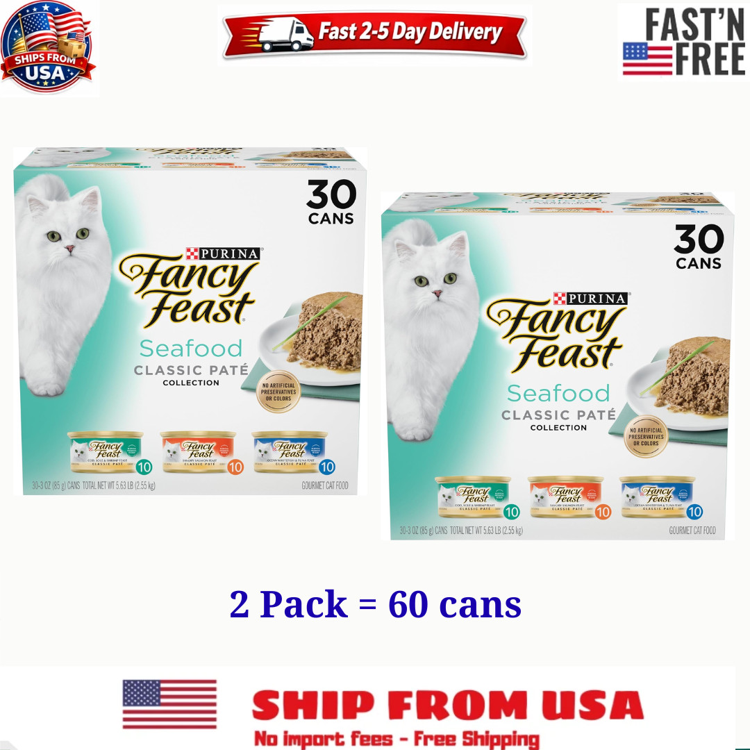 2 Pack Purina Fancy Feast Classic Pate, Wet Cat Food, Seafood, 3oz Cans 30 Count