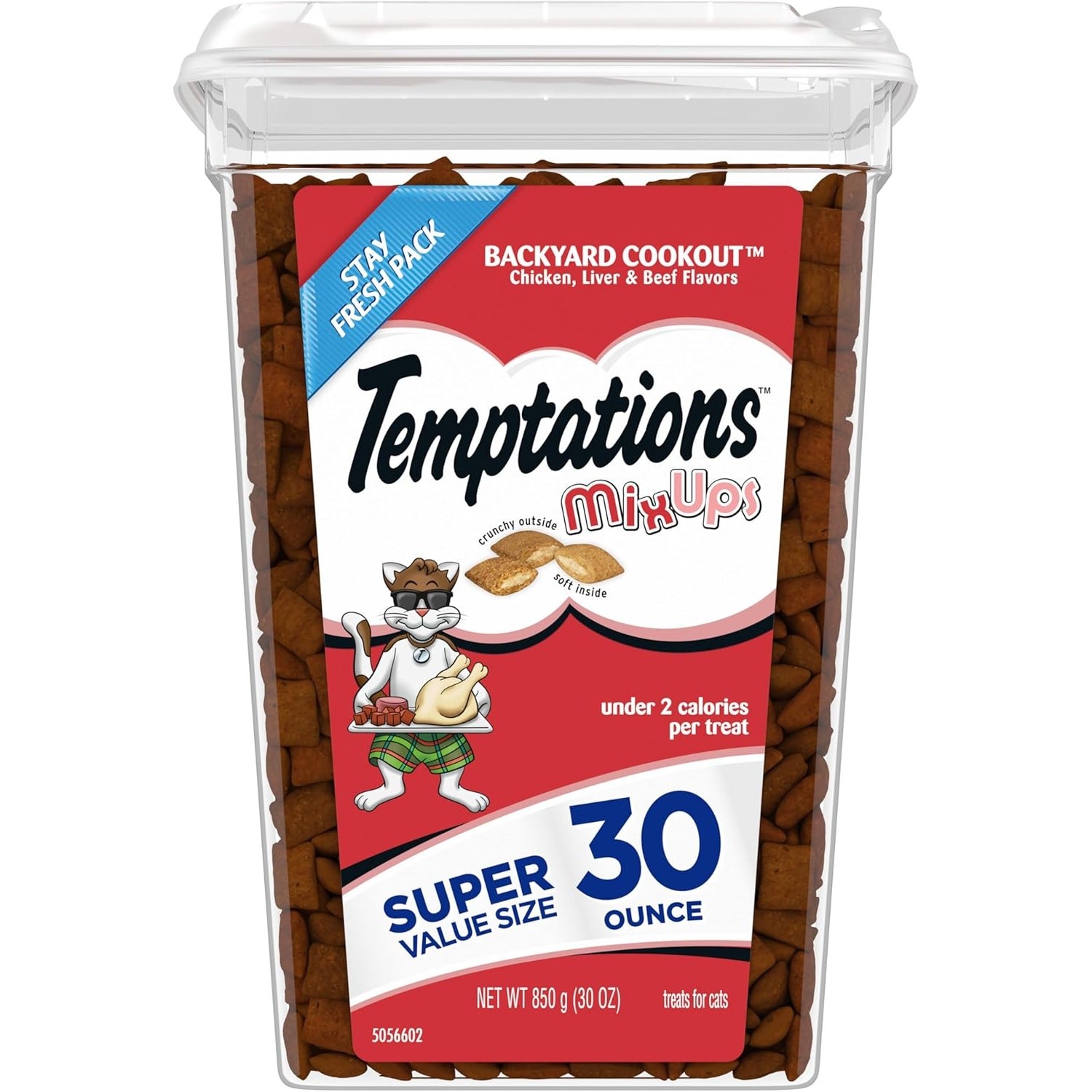 Temptations MixUps Backyard Cookout Crunchy and Soft Cat Treats, 30 oz. Tub