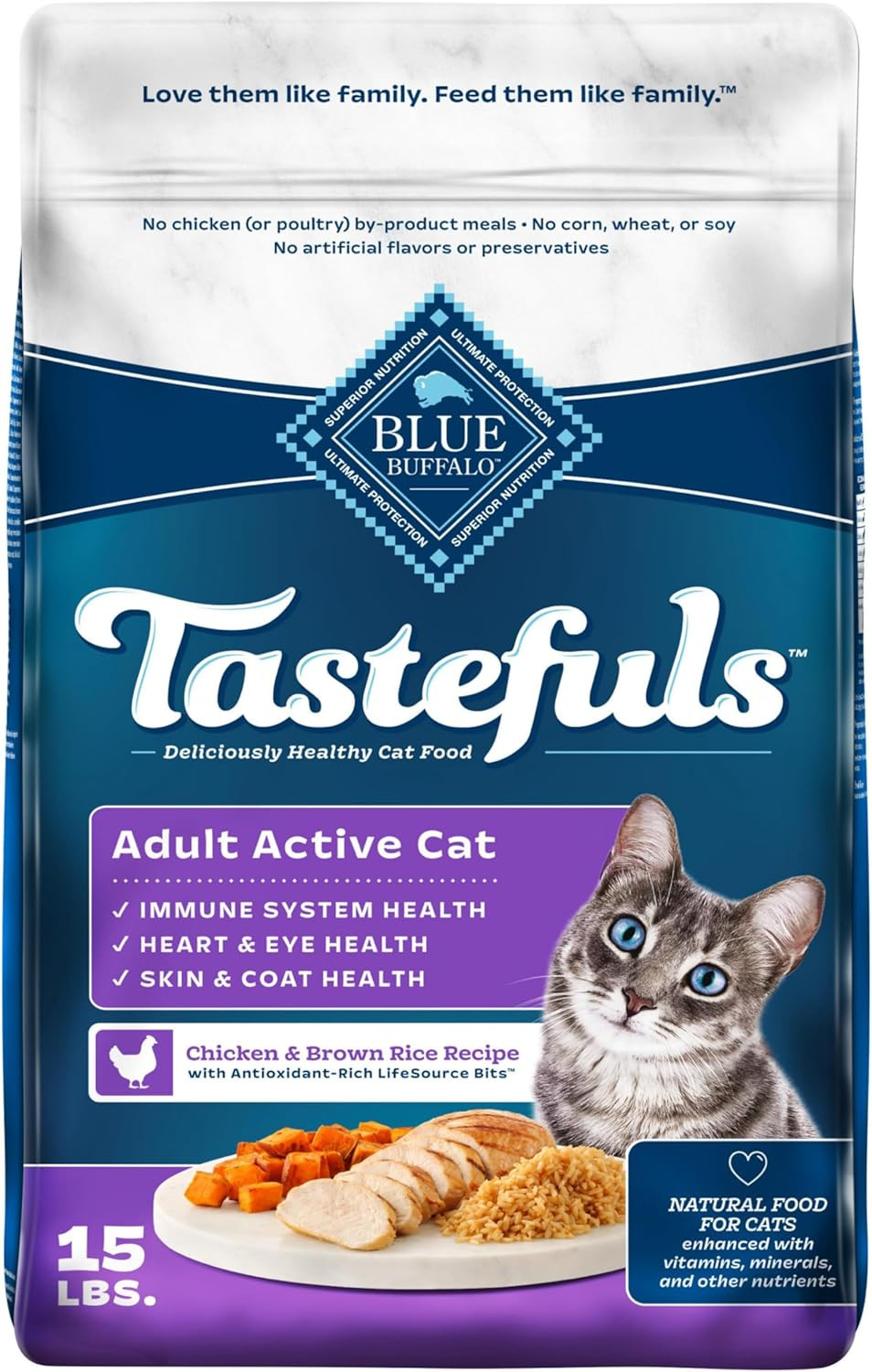 Tastefuls Natural Dry Food for Active Adult Cats, Chicken and Brown Rice Recipe,