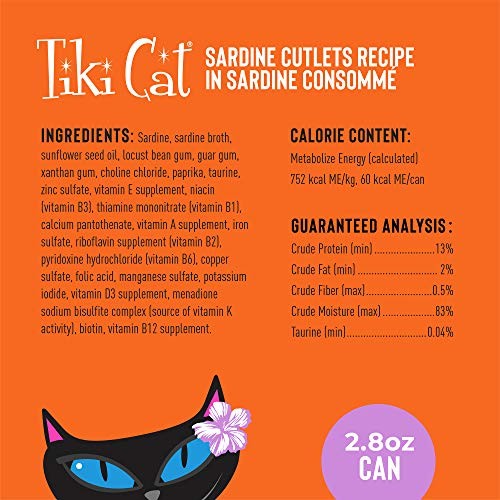 Tiki Pets Tiki Cat Grill Wet Cat Food Sardine Cutlets 2.8 Oz. Cans 12 Count