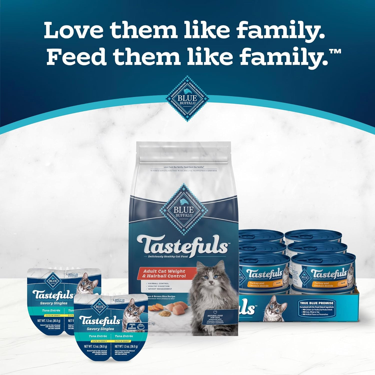 Tastefuls Adult Dry Cat Food for Weight Management & Hairball Control, Made in t